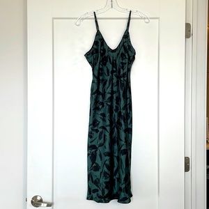 Green and black silk dress with flowers